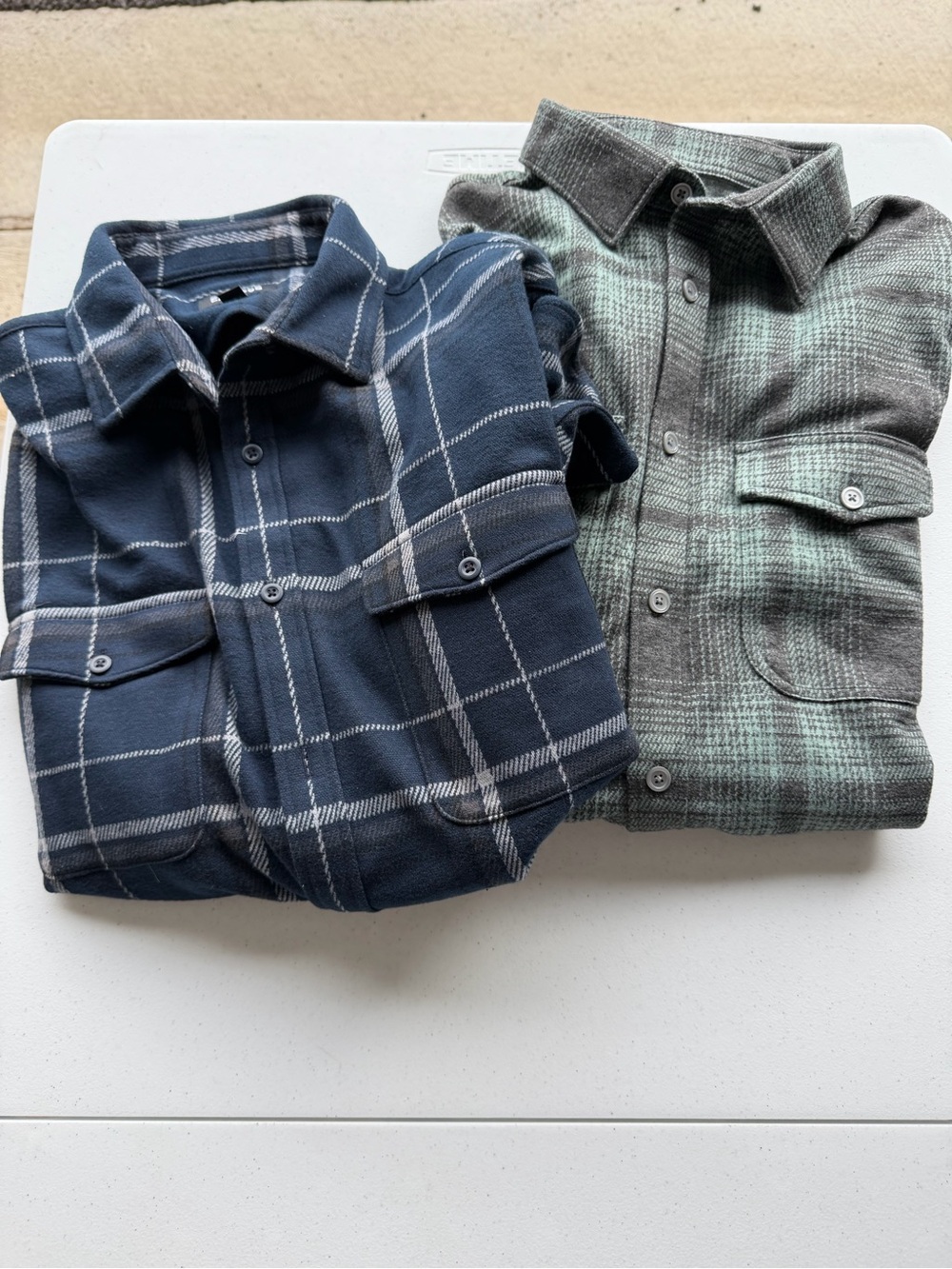 Express Men’s Plaid Button Up Flannel Fleece Shirts- Navy & Mint Green